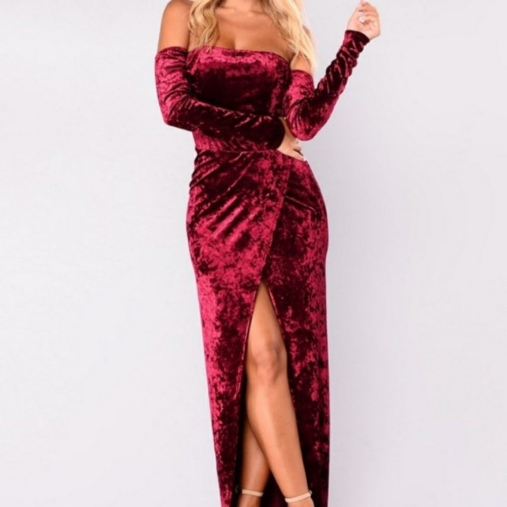 Velvet, off the shoulder dress